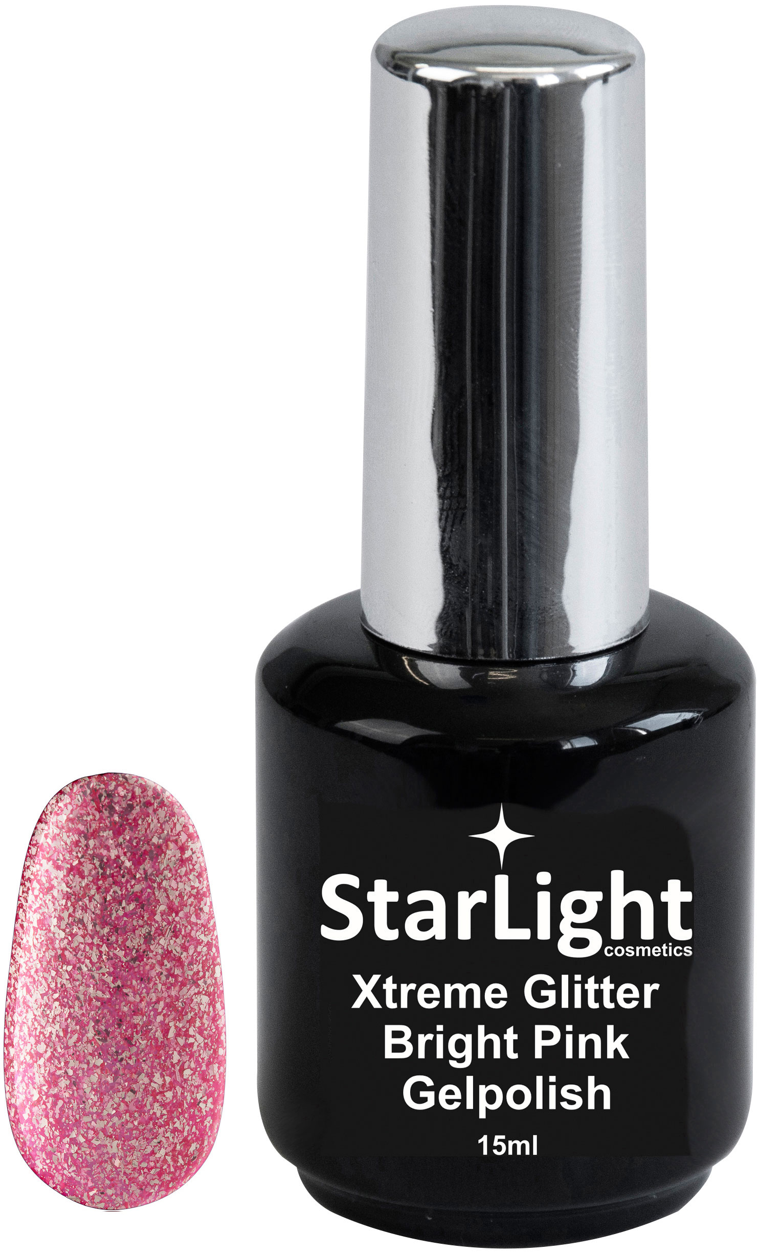 Naglar Gelpolish Xtreme Glitter Bright Pink - 15 ml