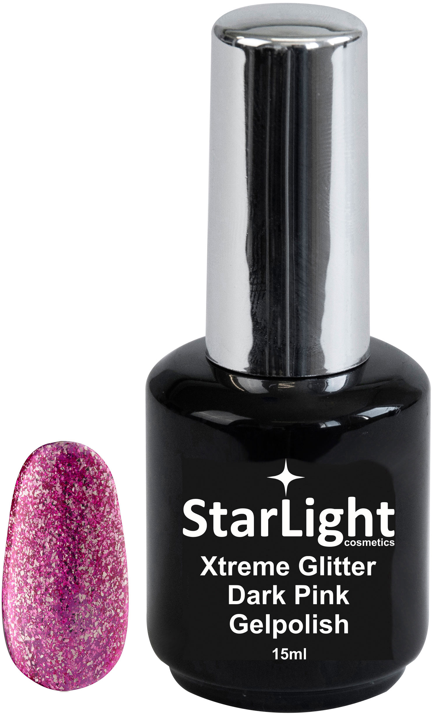 Naglar Gelpolish Xtreme Glitter Dark Pink - 15 ml