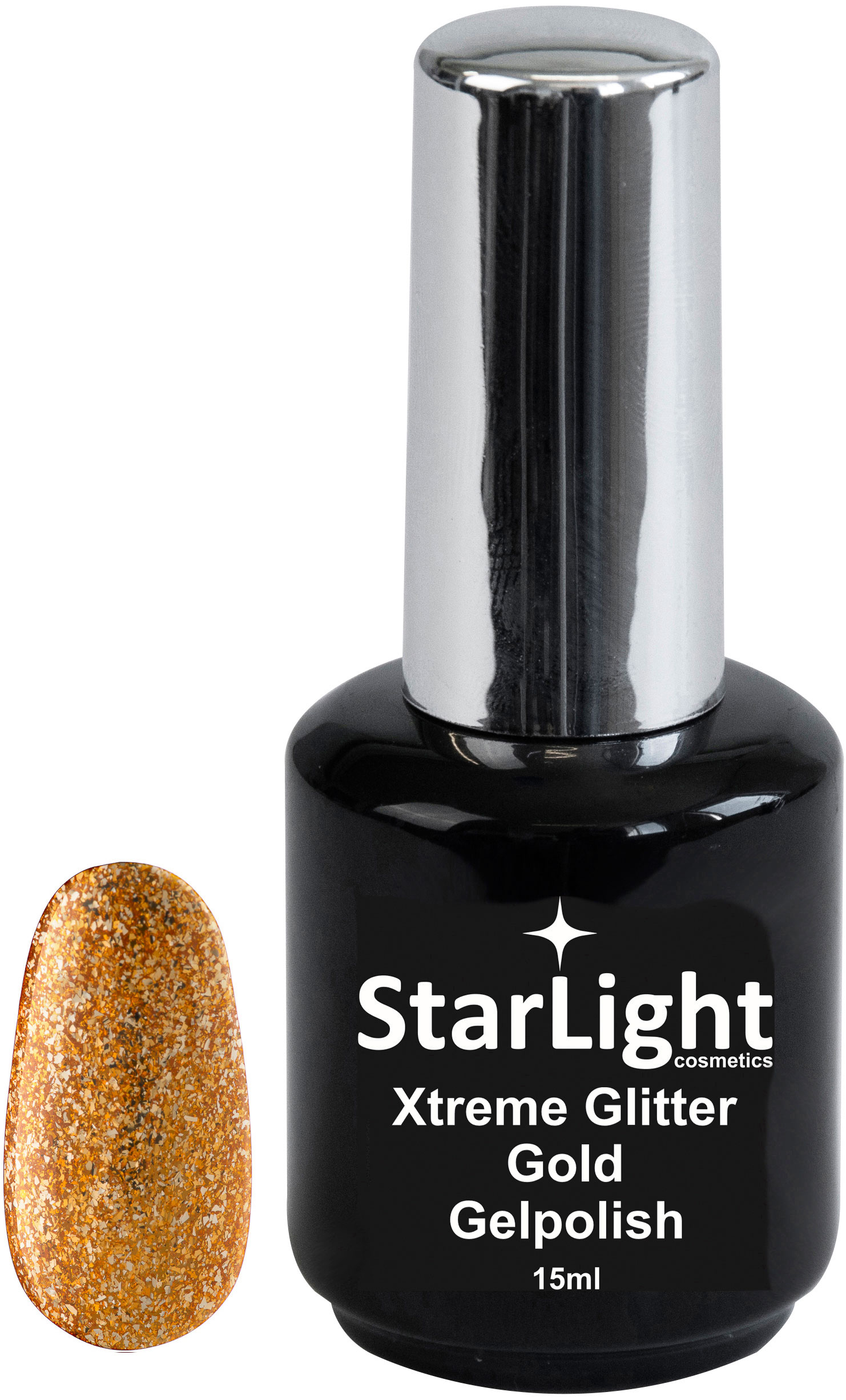 Naglar Gelpolish Xtreme Glitter Gold - 15 ml