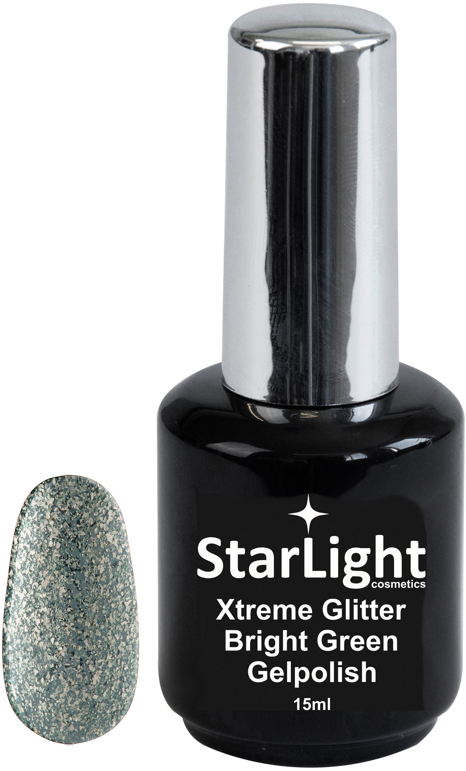 Naglar Gelpolish Xtreme Glitter Bright Green - 15 ml