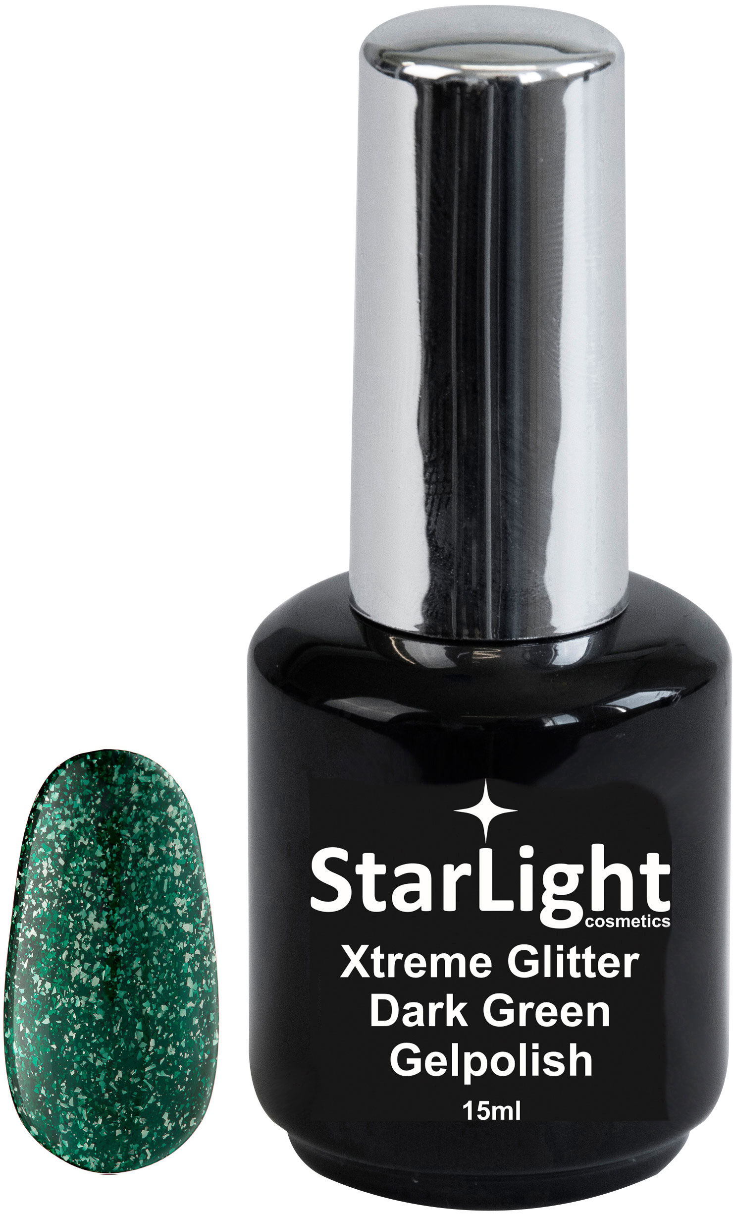 Naglar Gelpolish Xtreme Glitter Dark Green - 15 ml