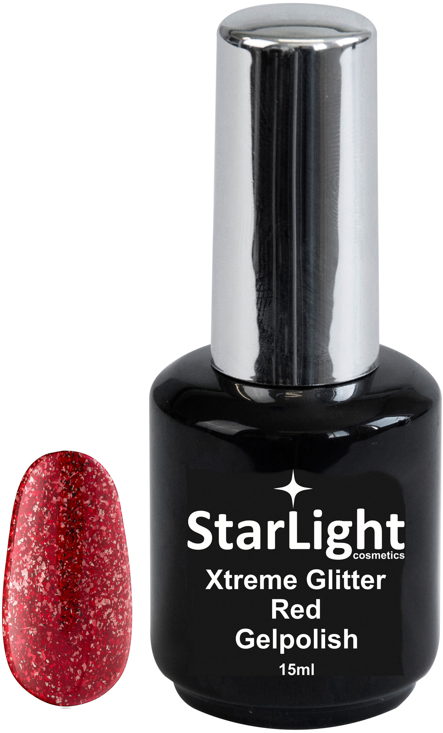 Naglar Gelpolish Xtreme Glitter Red - 15 ml