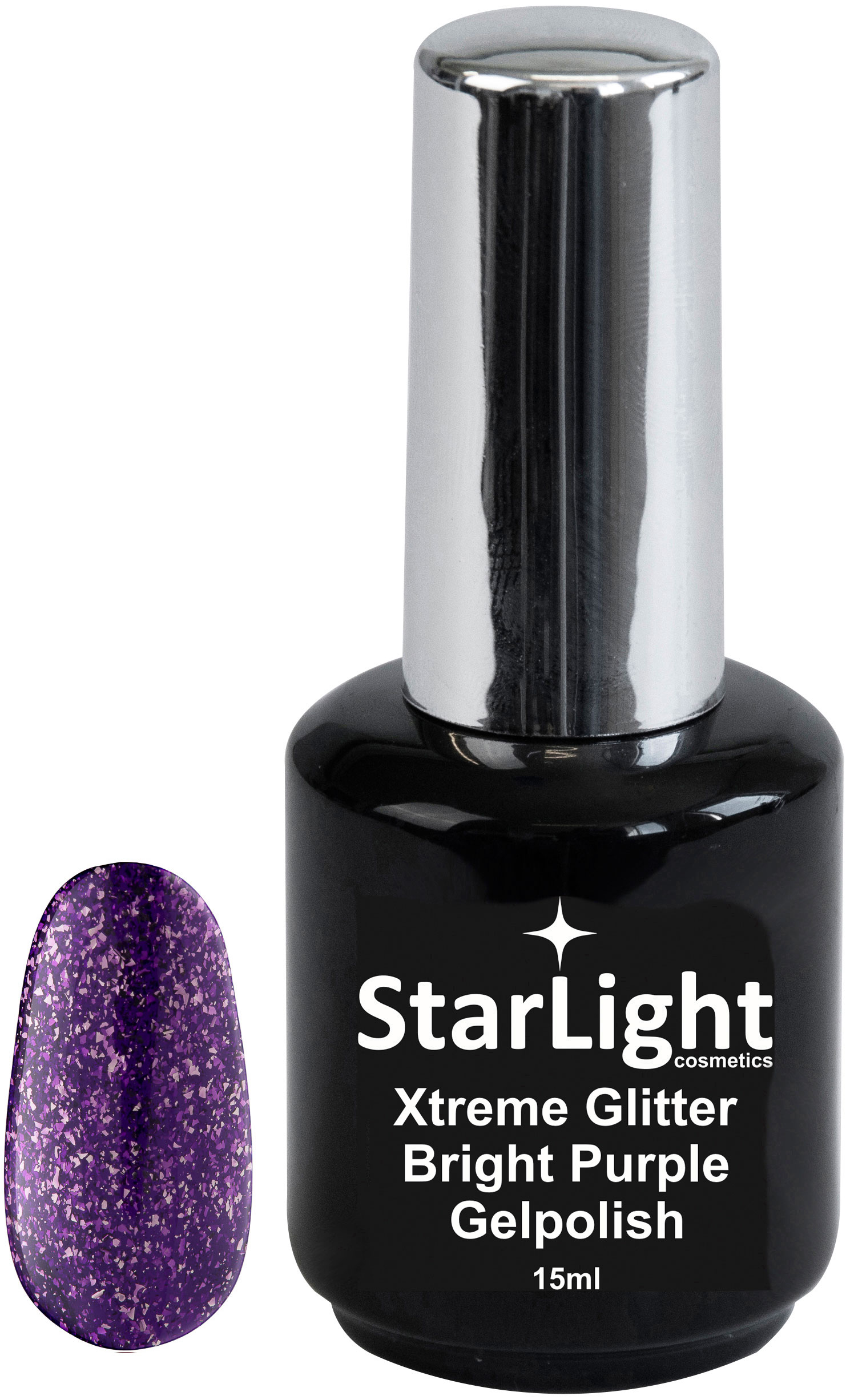 Naglar Gelpolish Xtreme Glitter Bright Purple - 15 ml
