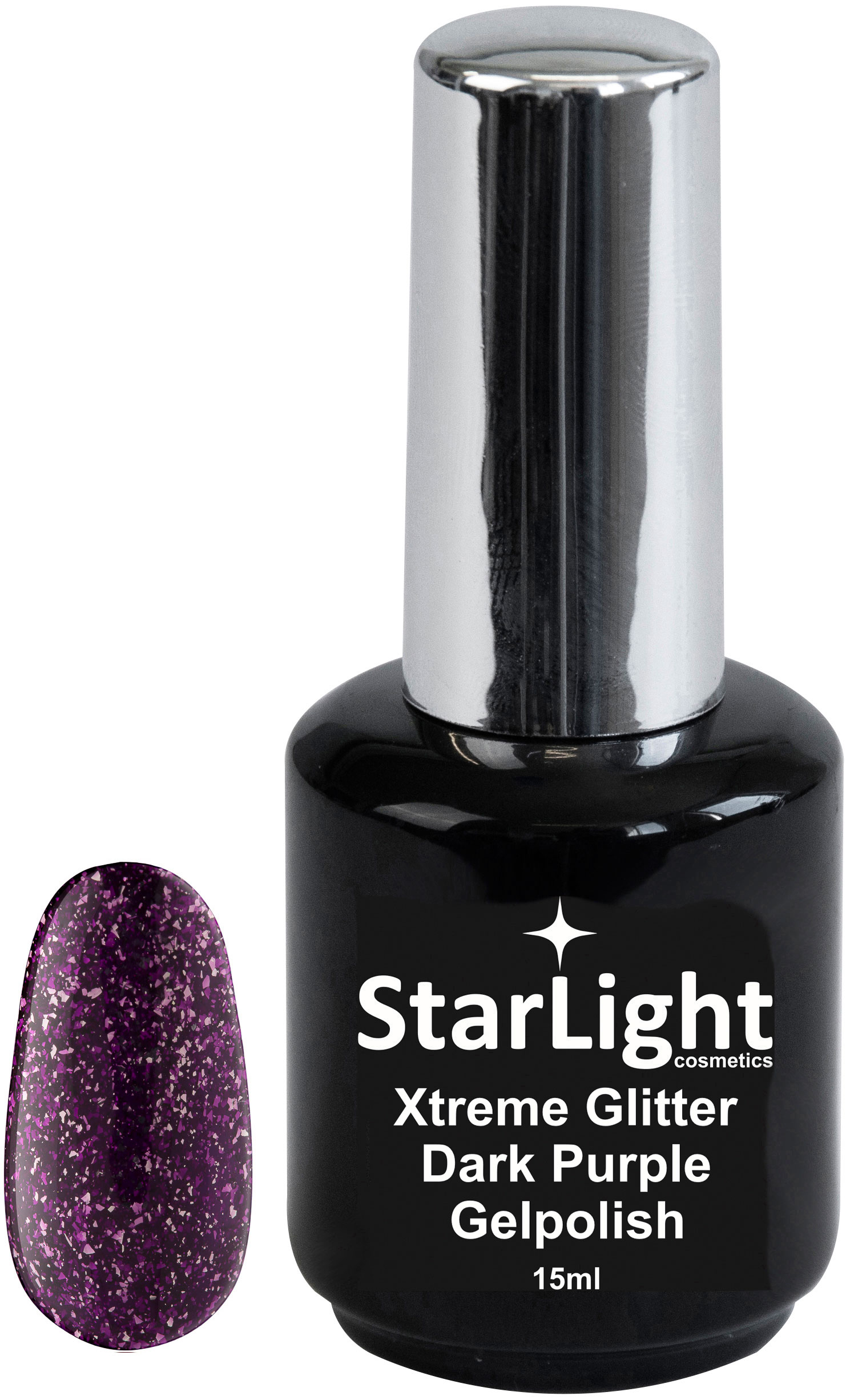 Naglar Gelpolish Xtreme Glitter Dark Purple - 15 ml