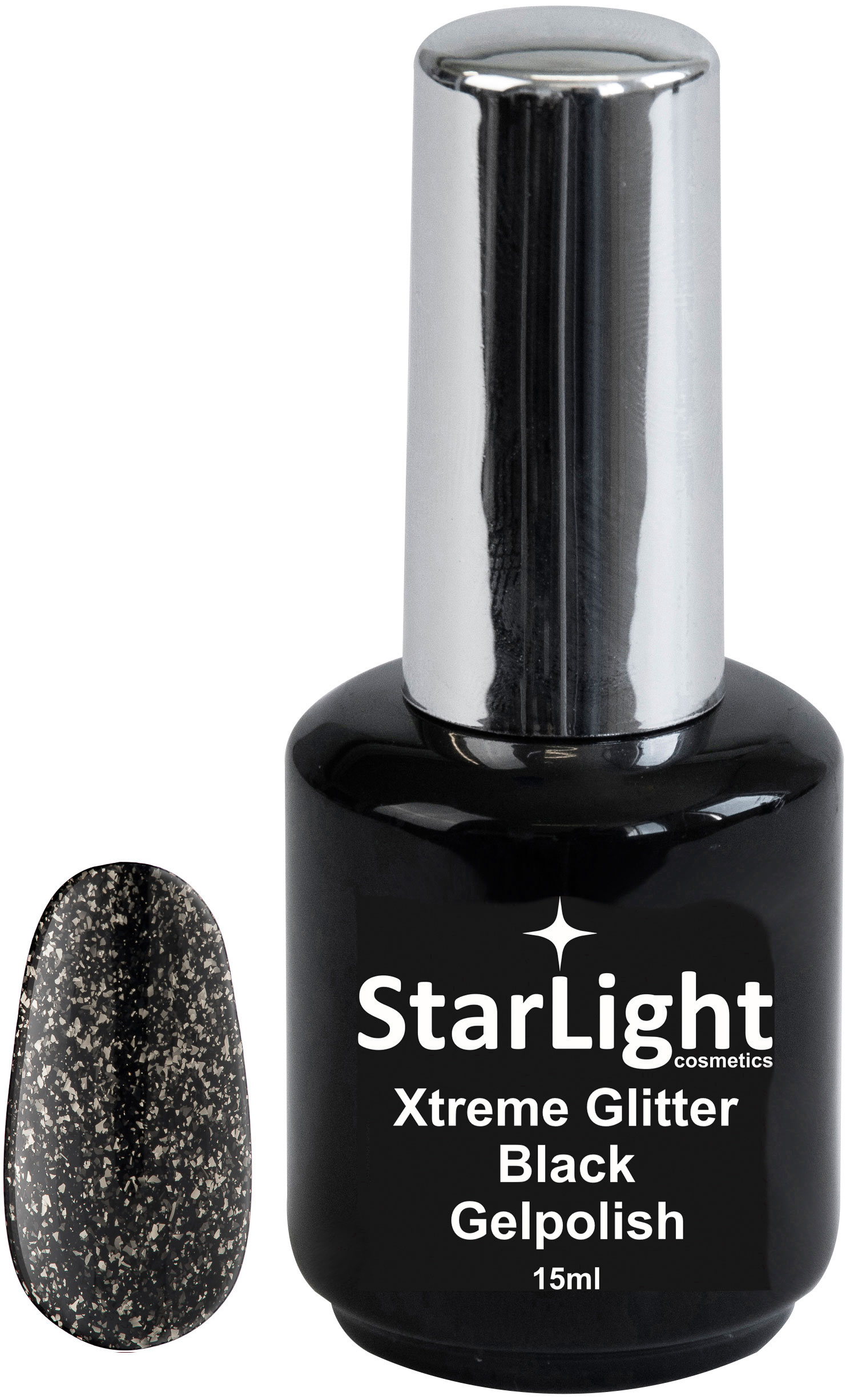 Naglar Gelpolish Xtreme Glitter Black - 15 ml